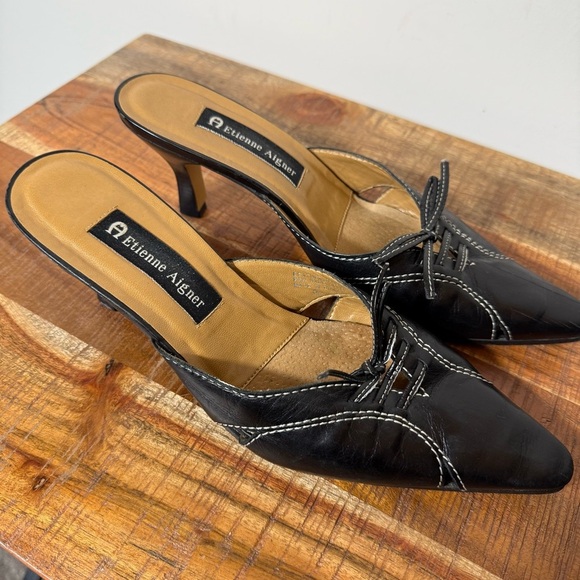 Etienne Aigner Shoes - Vintage Etienne Aigner Black Heeled Mules with Timeless Elegance, Size 8